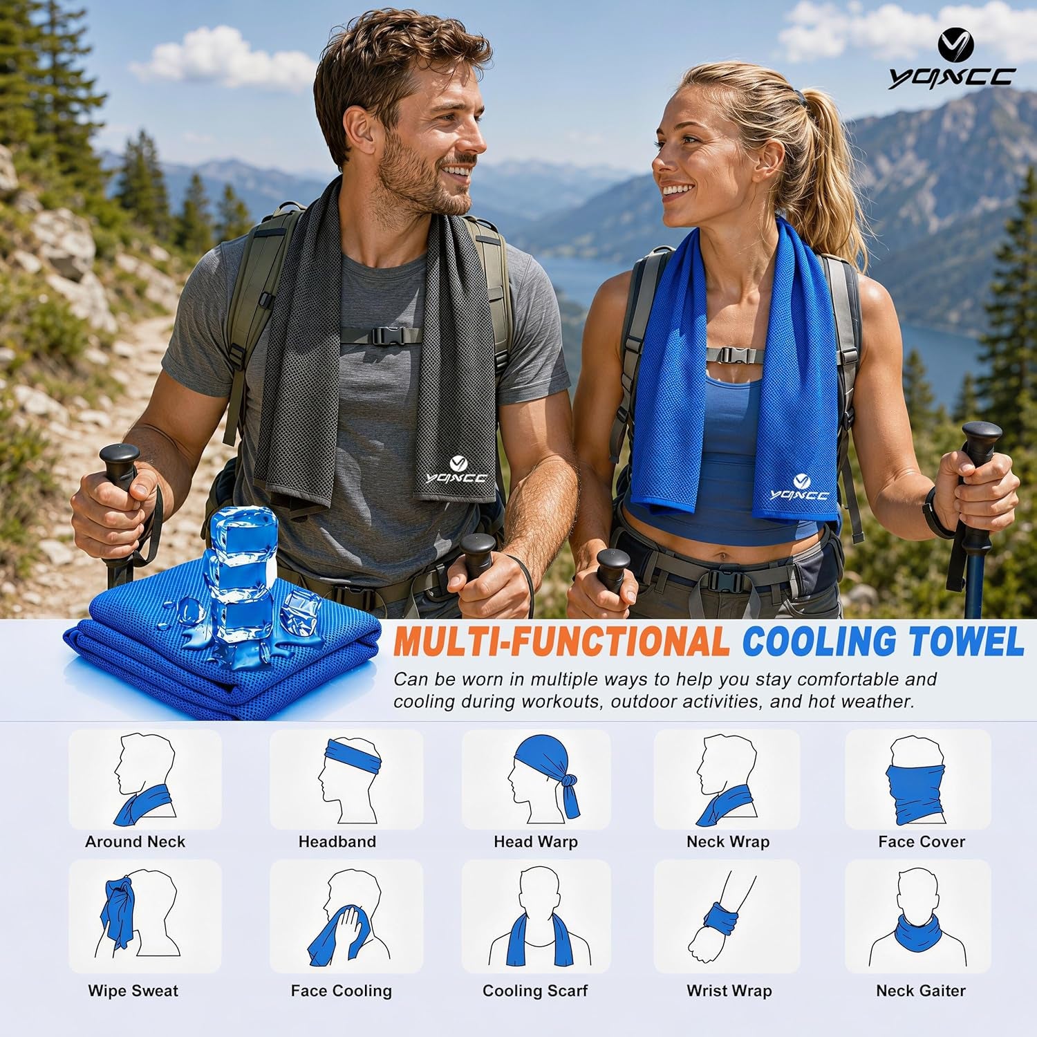 4 Pack Cooling Towels (47"X12"), Ice Cool Neck Towel, Soft Breathable Microfiber for Yoga, Golf, Gym, Running, Camping & Hot Weather