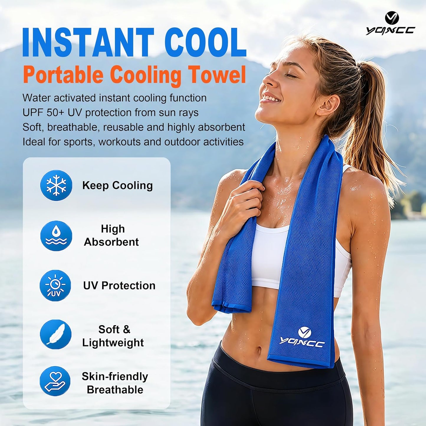 4 Pack Cooling Towels (47"X12"), Ice Cool Neck Towel, Soft Breathable Microfiber for Yoga, Golf, Gym, Running, Camping & Hot Weather