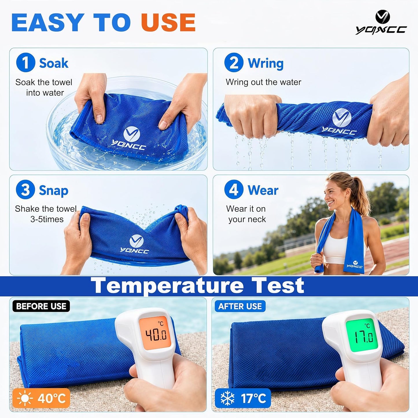 4 Pack Cooling Towels (47"X12"), Ice Cool Neck Towel, Soft Breathable Microfiber for Yoga, Golf, Gym, Running, Camping & Hot Weather
