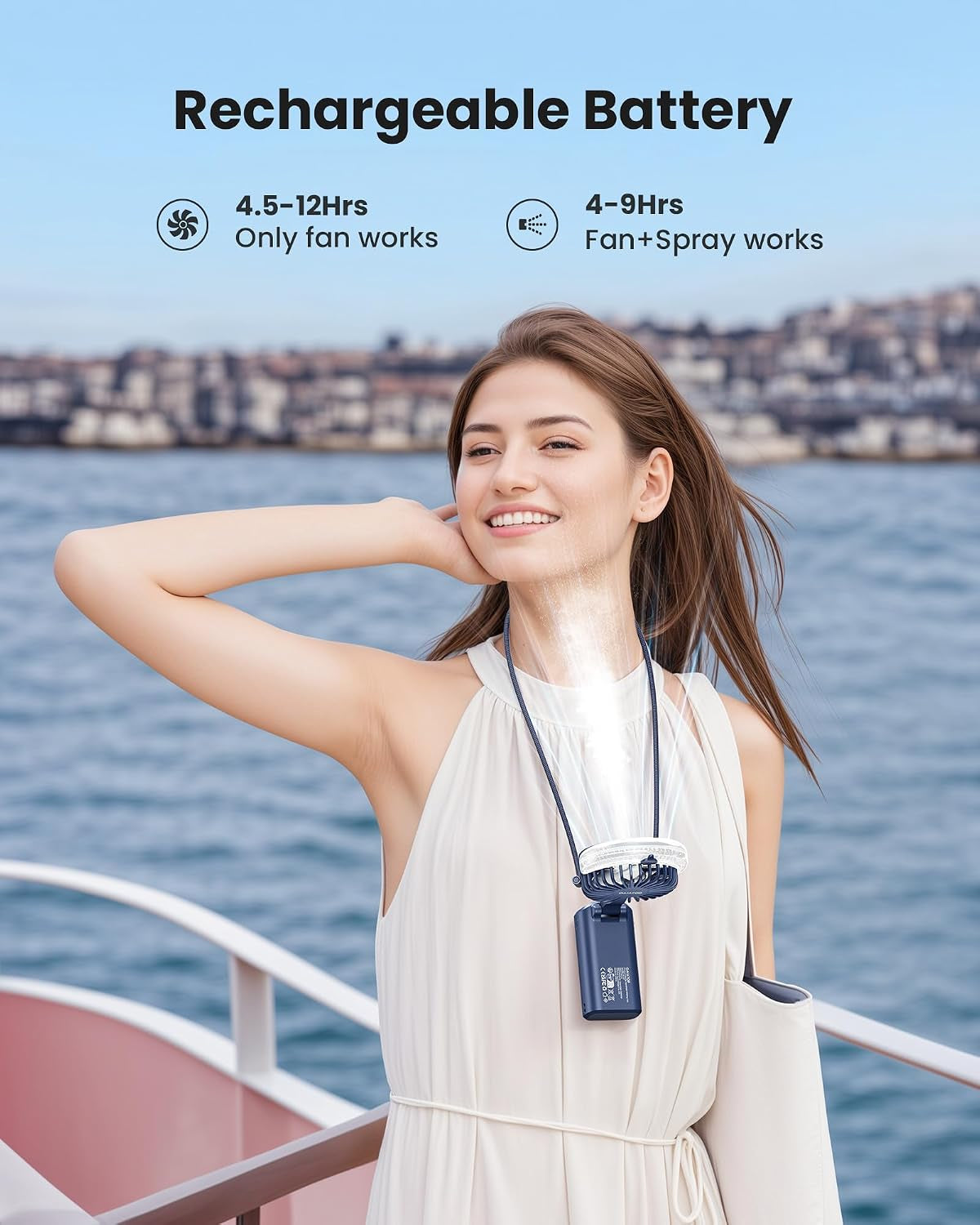 Portable Misting Fan, 180° Foldable Handheld, 3 Speeds USB Rechargeable, Spray Water Mist with LED Digital Display, Personal Cooling Mini Hand Fans for Travel, Concert, Outdoor, Navy Blue