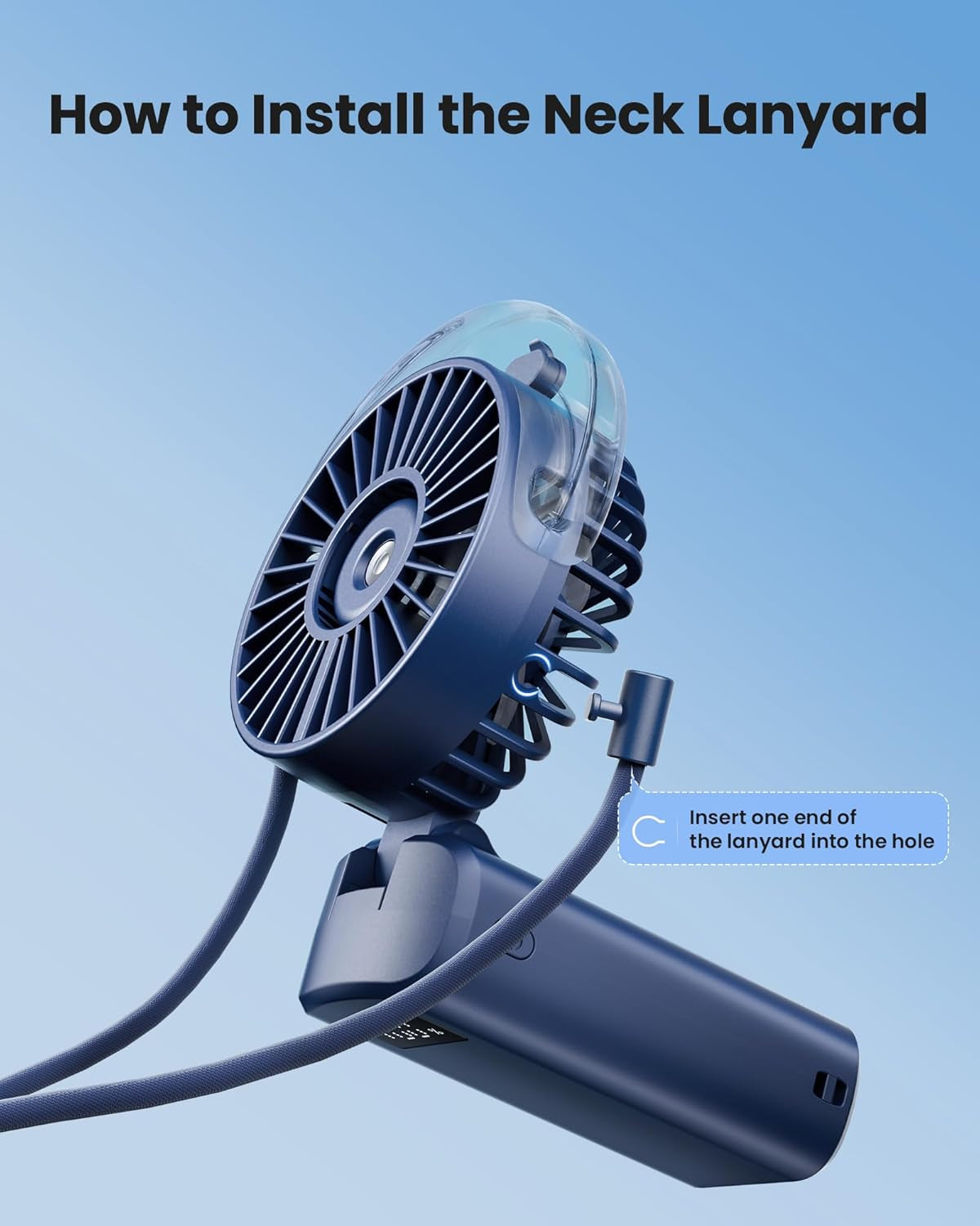 Portable Misting Fan, 180° Foldable Handheld, 3 Speeds USB Rechargeable, Spray Water Mist with LED Digital Display, Personal Cooling Mini Hand Fans for Travel, Concert, Outdoor, Navy Blue