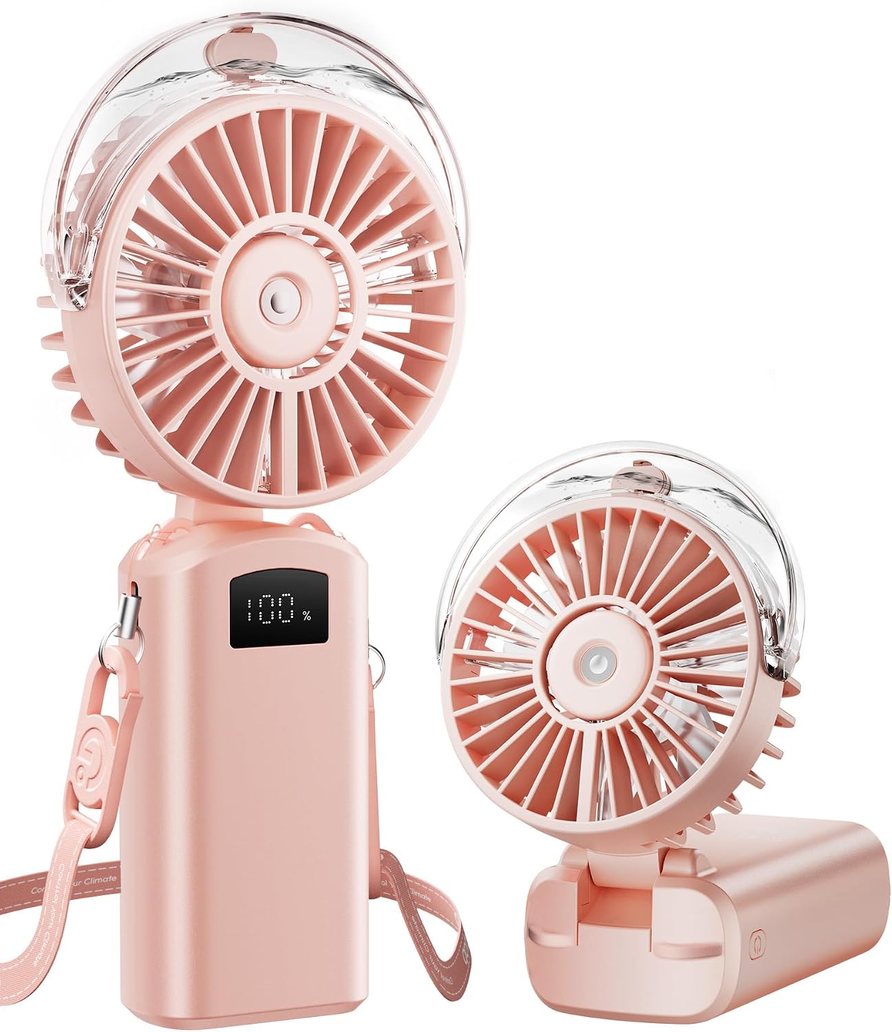 Portable Misting Fan, 180° Foldable Handheld, 3 Speeds USB Rechargeable, Spray Water Mist with LED Digital Display, Personal Cooling Mini Hand Fans for Travel, Concert, Outdoor, Navy Blue