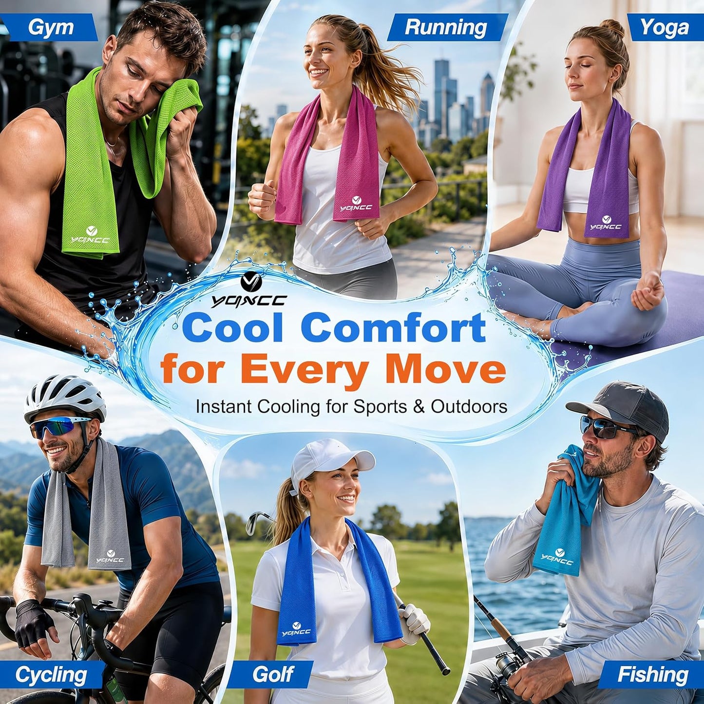 4 Pack Cooling Towels (47"X12"), Ice Cool Neck Towel, Soft Breathable Microfiber for Yoga, Golf, Gym, Running, Camping & Hot Weather