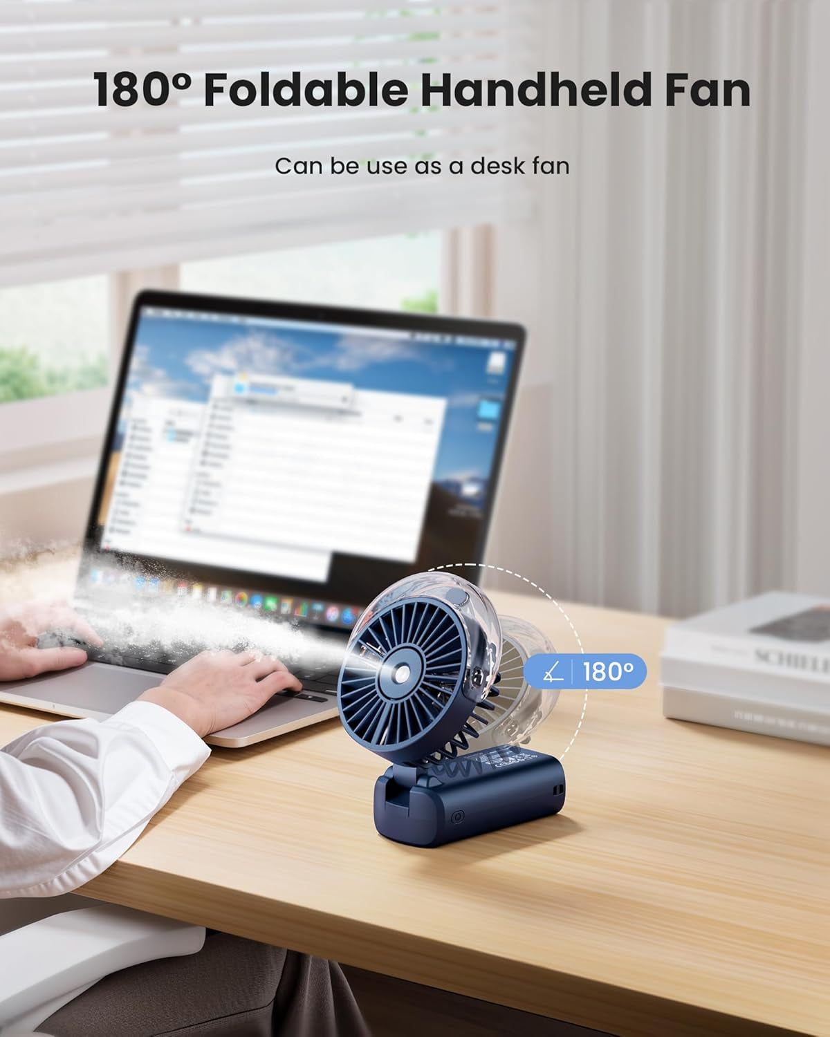 Portable Misting Fan, 180° Foldable Handheld, 3 Speeds USB Rechargeable, Spray Water Mist with LED Digital Display, Personal Cooling Mini Hand Fans for Travel, Concert, Outdoor, Navy Blue