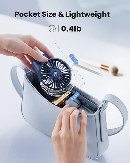 Portable Misting Fan, 180° Foldable Handheld, 3 Speeds USB Rechargeable, Spray Water Mist with LED Digital Display, Personal Cooling Mini Hand Fans for Travel, Concert, Outdoor, Navy Blue